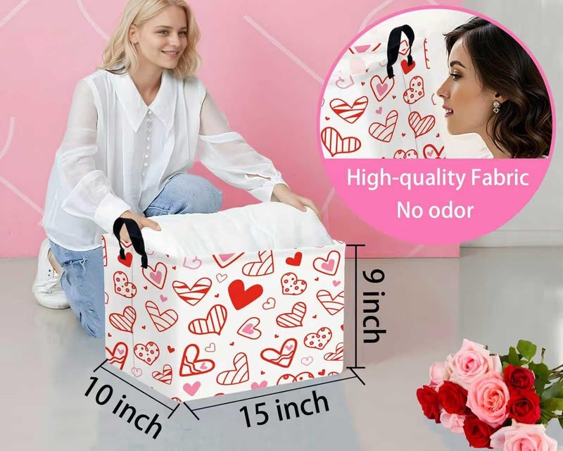BOOHIT Valentines Day Basket Large Foldable Heart Shaped Storage Box for Gifts Kids Empty Storage Bins Rectangular Toy Organizer Decor (Hollow Lines Love) - Image 2
